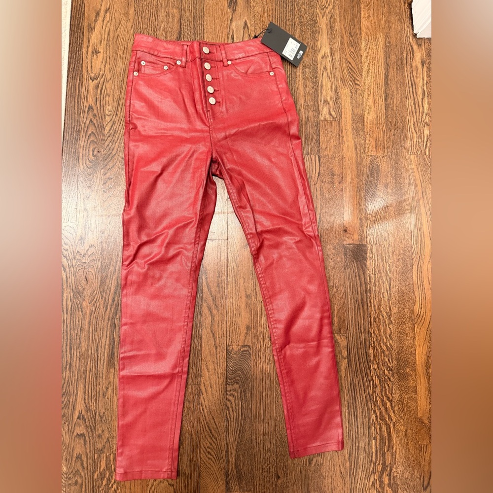 $245 NWT The Kooples red coated denim leather effect sz27